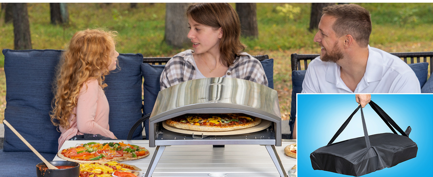 Deco Chef Outdoor GAS Pizza Oven, Portable Design, Self-Rotating Baking Stone, Stainless