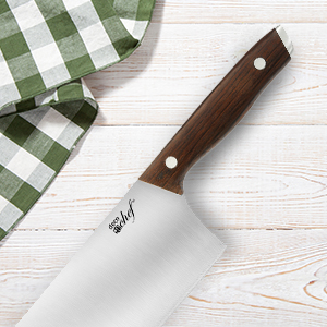 Gourmet Knife with Wood Handle and Leather Sheath Meat Kitchen Knife  Grilling Knife / 14.5 Blade