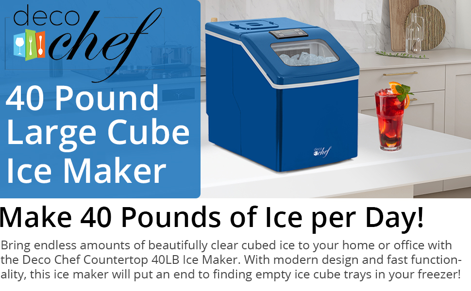 Deco Chef 40lb Self Cleaning, Adjustable Cube Size, Countertop Ice