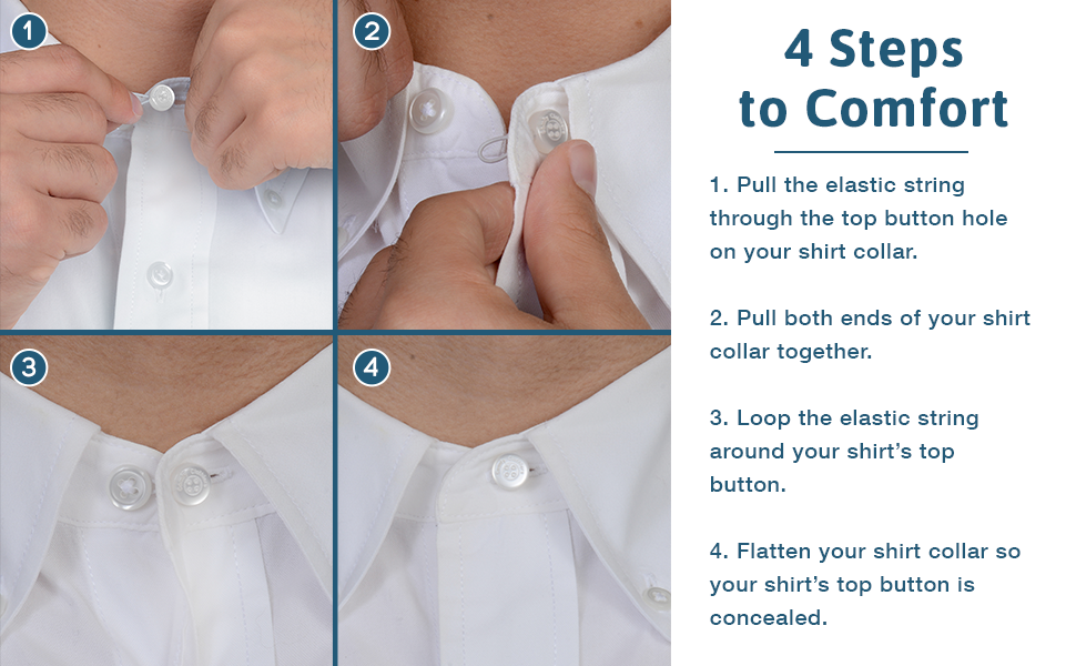 Comfy Deluxe Collar Extenders - Premium Elastic Dress Shirt Neck Extenders  (White Buttons) 3-Pack 