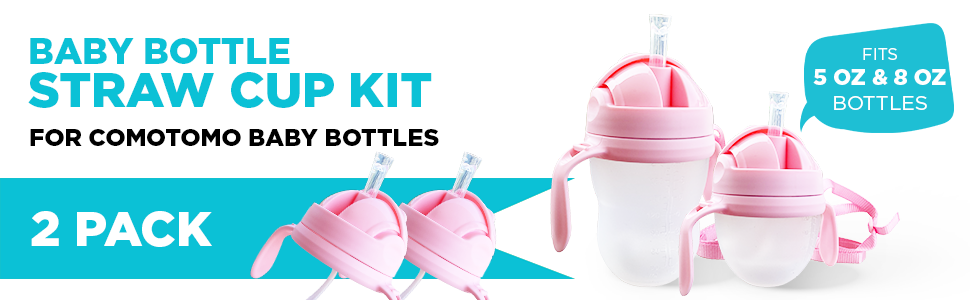 3-in-1 Straw Sippy Cup Conversion Kit for Comotomo Baby Bottles, 5 oz and 8 oz, Pink