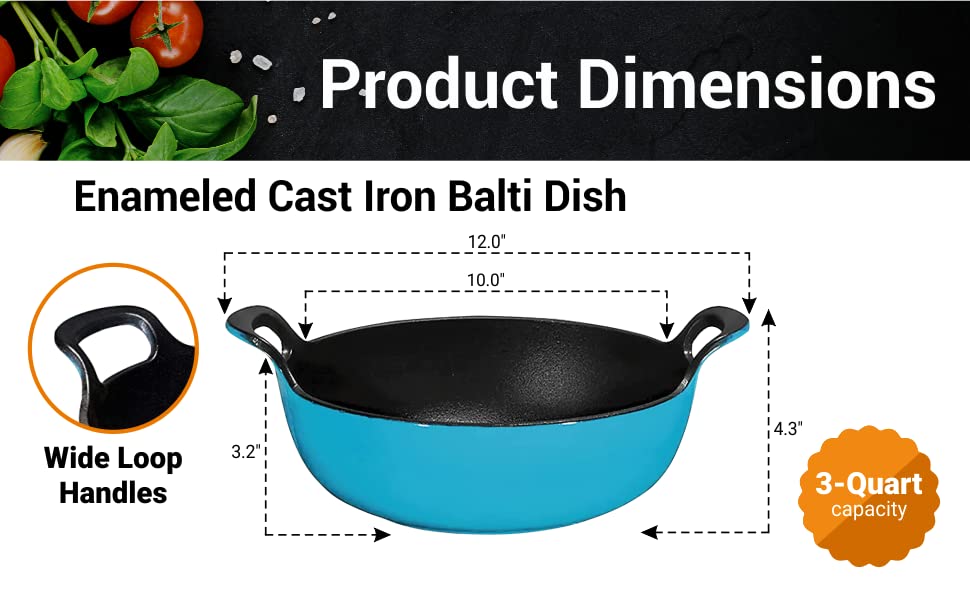 Bruntmor 3 qt. Enameled Cast Iron Balti Dish with Wide Loop Handles Fire  Red, Small SC304-MF - The Home Depot