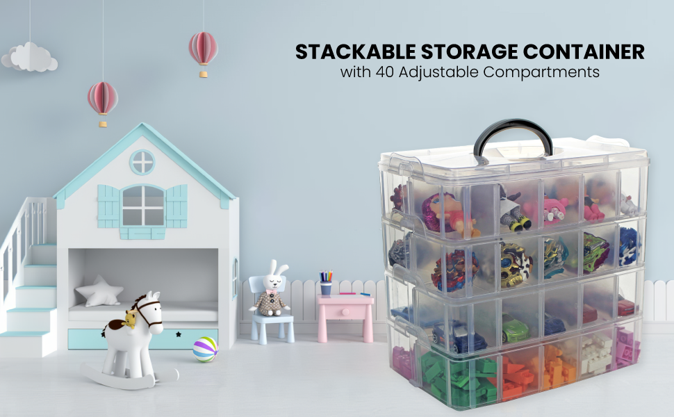 Buy Bins & Things Clear 3 Tier Stackable Storage Containers with lids 18  Adjustable Compartment for Calico Critter, Hot Wheels, LOL OMG or Mini Toy,  Lego storage organizer - Portable Box w/Carrying