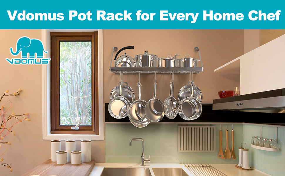 Vdomus Pot Organizer Rack: Expandable, 4 DIY Positions, 13 Pans/Lids, 9.53  H 9.45 L 5.75 W - Baker's