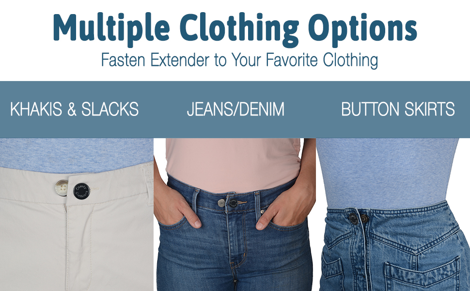 Comfy Clothiers Flexible Button Waist Extenders for Pants Shorts, Skirts -  6-Pack - Black