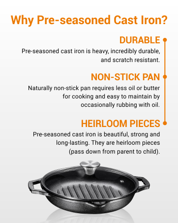 Bruntmor Enameled Cast Iron Skillet with Glass Lid | 10 Inch Deep Round  Grill Pan and Frying Pan with Double Loop Handles | Black | Flat Cast Iron