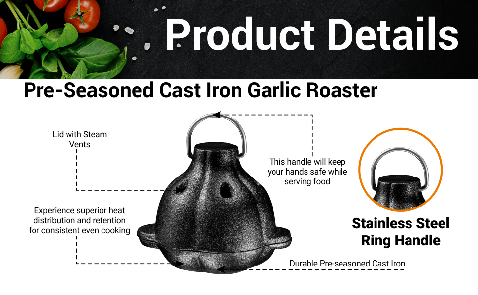 Large Garlic Roaster, Cast Iron Garlic Roaster for Oven Grill