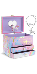 Jewelkeeper Cotton Candy Unicorn Music Box & Little Girls Jewelry Set - 3  Unicorn Gifts 