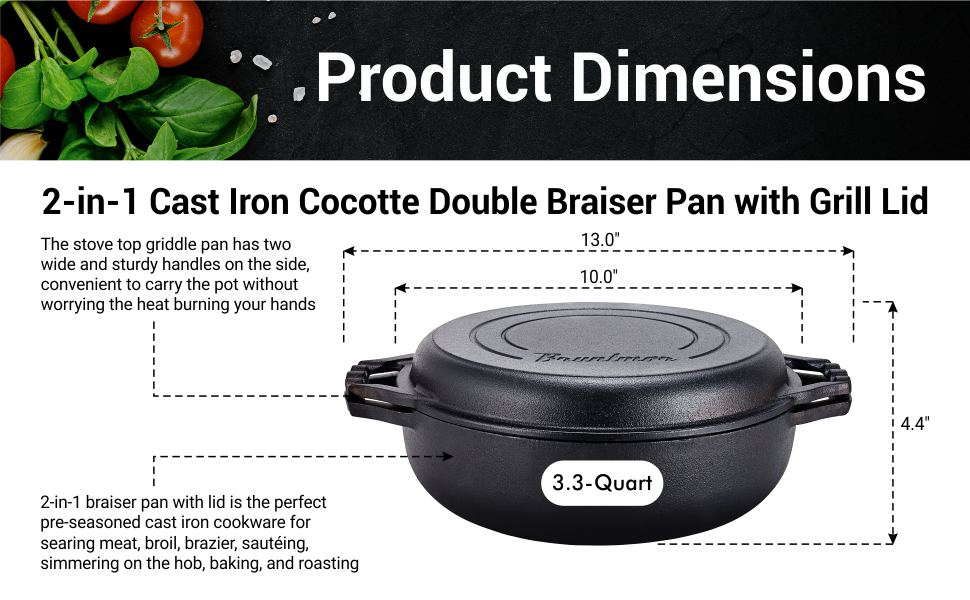 Bruntmor 20 x10 2-In-1 Pre-Seasoned Cast Iron Skillet Roasting Pan & Griddle  Pan, 20 x 10 - Harris Teeter