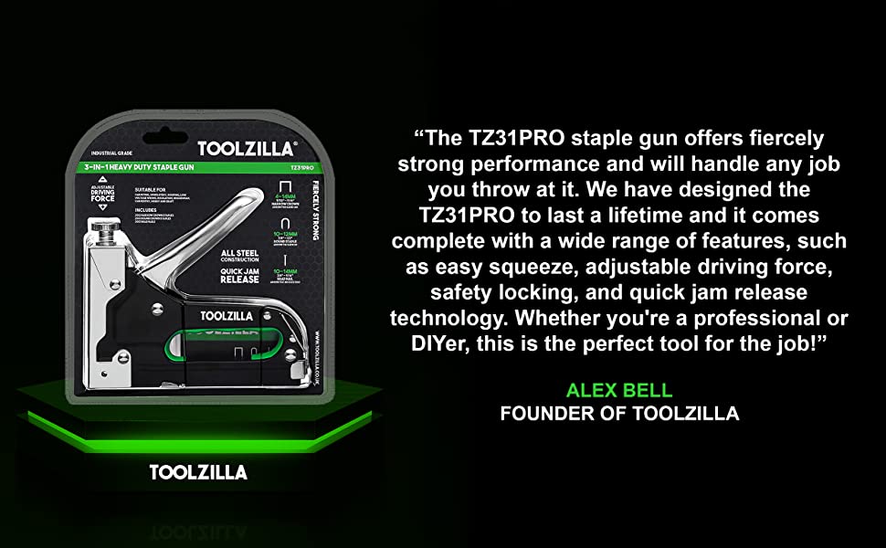 Toolzilla Heavy Duty Staple Gun & Staple Selection Pack - 1000 Fasteners  Black : Target