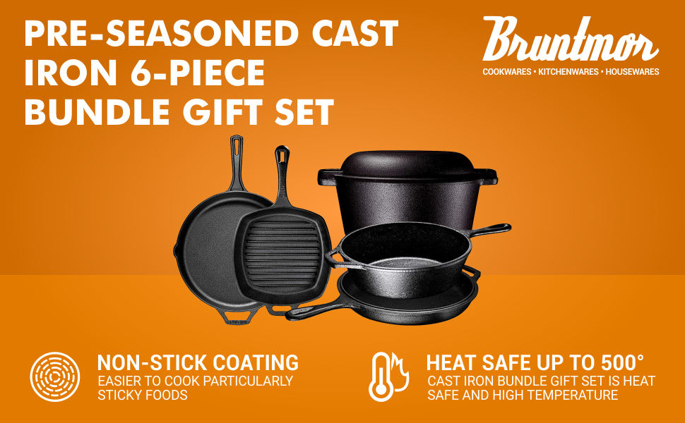 Bruntmor 3 Pcs Enameled Cast Iron Bundle Gift Set - Braiser