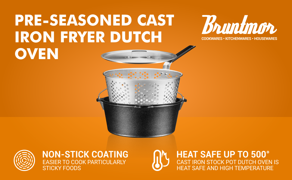 Bruntmor Pre-Seasoned Cast Iron Dutch Oven Bottom 8 Quart