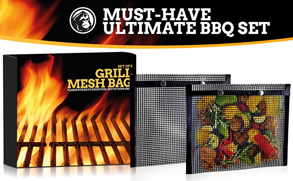 BBQ Mesh Grill Bags - 12 x 9.5 Inch Reusable Grilling Pouches for Char – US  Garden Center