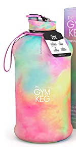 THE GYM KEG - Botella de agua deportiva grande (2.2 lt - 64 onzas) con  aislamiento, medio galón, asa transportadora, reutilizable, ecológica,  plástico