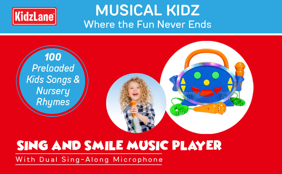 Kidzlane Karaoke Machine For Kids With 2 Microphones - 100 Pre