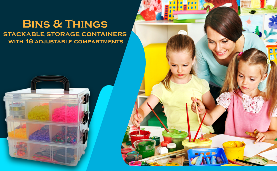 Bins & Things Stackable Craft Storage Container with 18 Adjustable