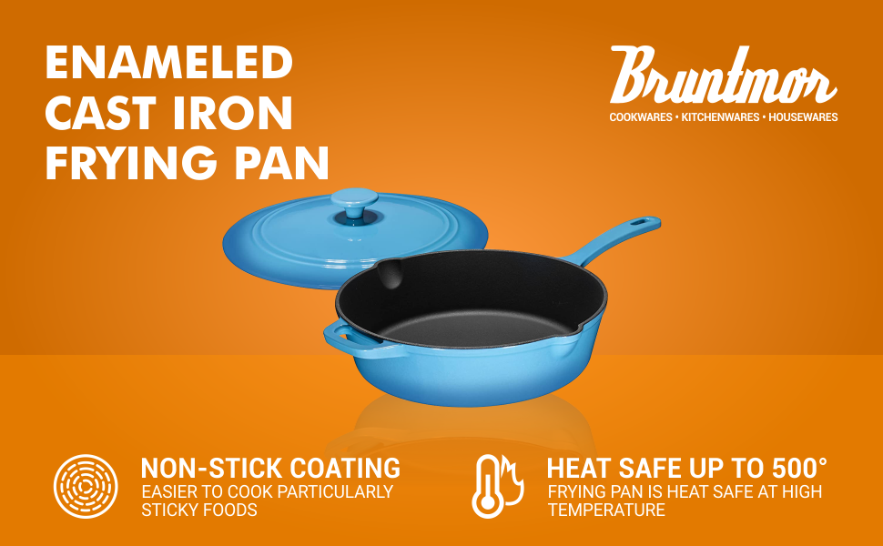 Enameled Cast Iron Skillet Deep Sautã© Pan With Lid, 12 Inch, Pumpkin  Spice, Superior Heat – Razor Shopping US