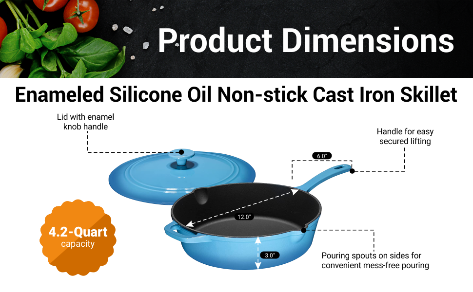 Dropship Enameled Silicone Oil Cast Iron 12 Inch Skillet Deep Saut