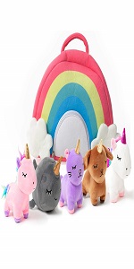Pixie Crush Unicorn Toys Stuffed Animal Gift Plush Set with Rainbow Case – 5 Piece Stuffed Animals with 2 Unicorns Kitty Puppy and Narwhal –