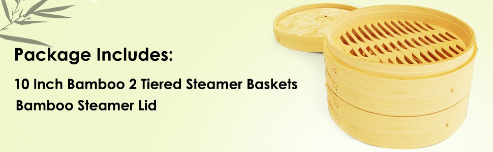 Juvale 2-tier Bamboo Steamer Basket With Steel Rings For Dumplings, Dim  Sums, 10 In : Target