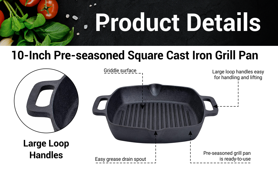 Pre-seasoned Cast Iron Griddle Frying Pan - Square Grill Pan For Grilling  Bacon, Steak, And Meat - Dual Spouts For Easy Drainage - Perfect For Home  Kitchen Cooking - Temu