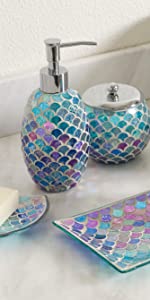 5 Pcs Bright-colored Mosaic Glass Bathroom Accessory Set Blue