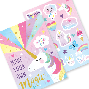 Jewelkeeper Rainbow Unicorn Design Writing Kit with Gold Foil, Girls  Stationery Paper Letter Set, Stickers, Envelope Seals 