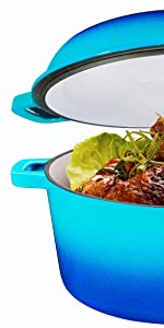 Bruntmor Blue 5 Qt Cast Iron Sauté Pan w/Lid, 5QT Oven Skillet