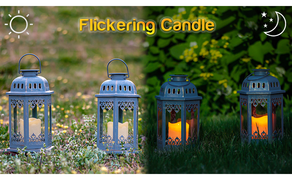 SteadyDoggie 2Pk Blue Solar Lanterns - Flickering LED Candle Lights, 0.98 H  7.48 L 4.72 W - Baker's