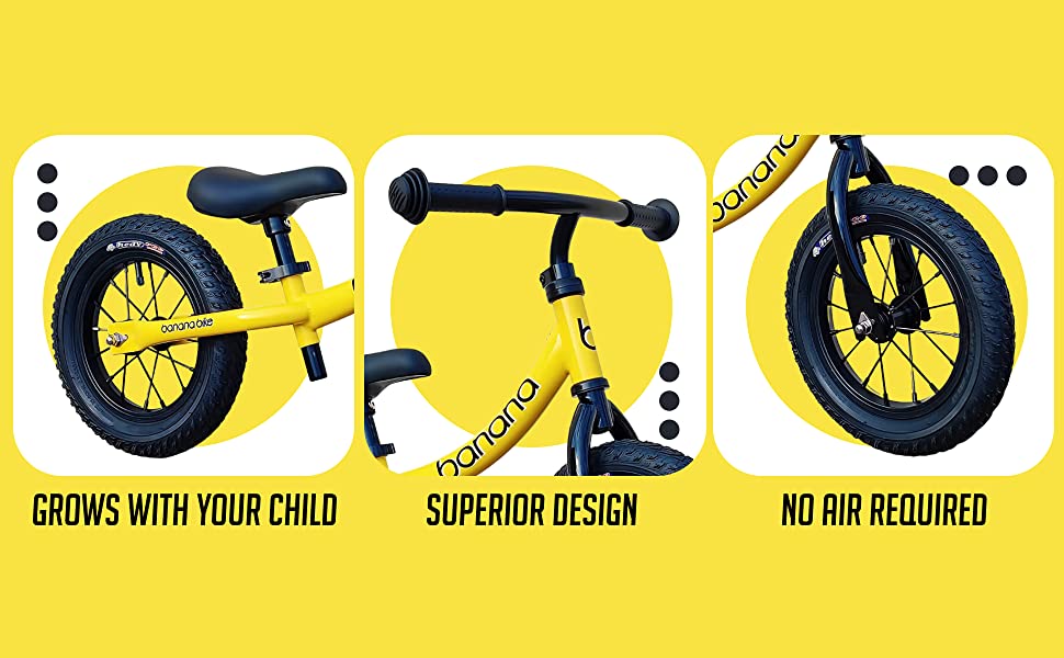 Banana GT Kids Balance Bike for 2 5 Year Olds Lightweight Adjustable Air Tires Yellow Walmart