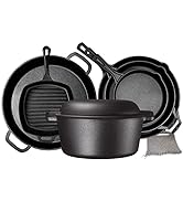 Bruntmor 7pc Pre-Seasoned Cast Iron Set: Dutch Oven, Grill Pan, Wok, Skillet,  & Chainmail, 12 - Fry's Food Stores