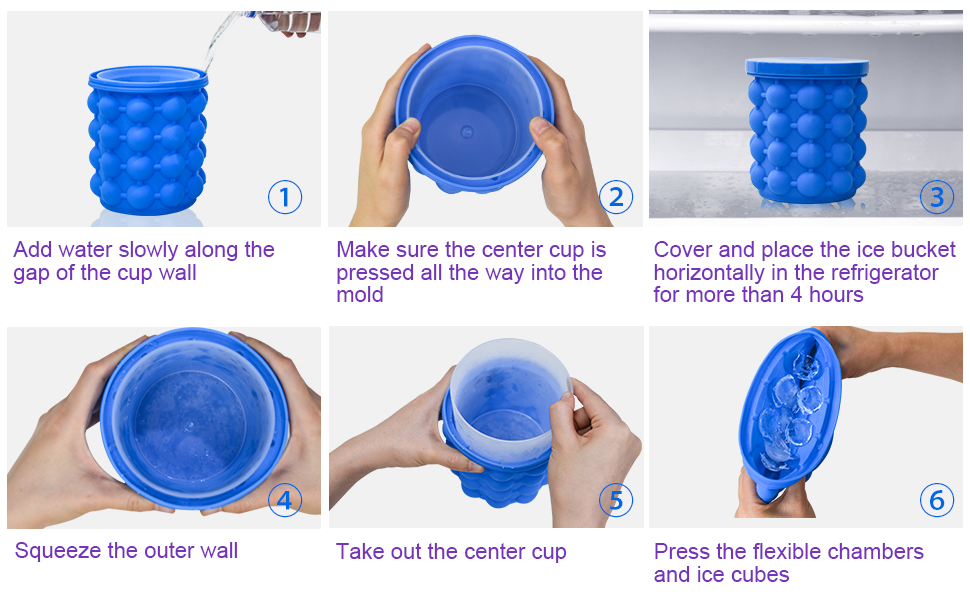 ALLADINBOX Ice Cube Mold Ice Trays, Large Silicone Ice Bucket, (2 in 1) Ice  Cube Maker, Round,Portable (Dark blue) 