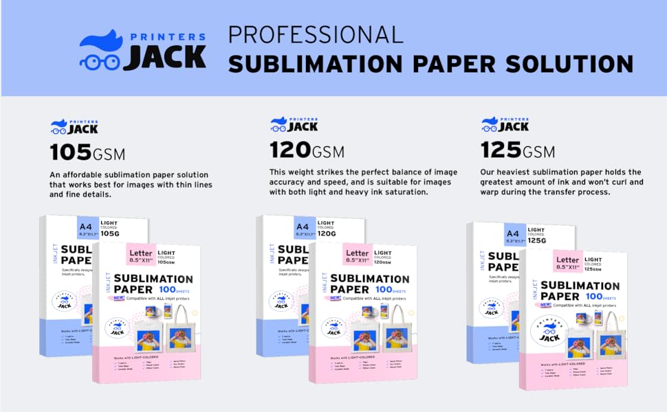 Printers Jack Sublimation Paper 11x17 inches 100 Sheets 120gsm Compatible  with Epson, Sawgrass & Ricoh Inkjet Printer with Sublimation Ink Heat