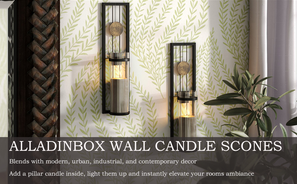 ALLADINBOX Wall Candle Holder, Sconces Classic Metal Acrylic Wall Decor  Candle for Home Living Dinning Room and Bathroom, Light Up Home Decor, Set  of 2 