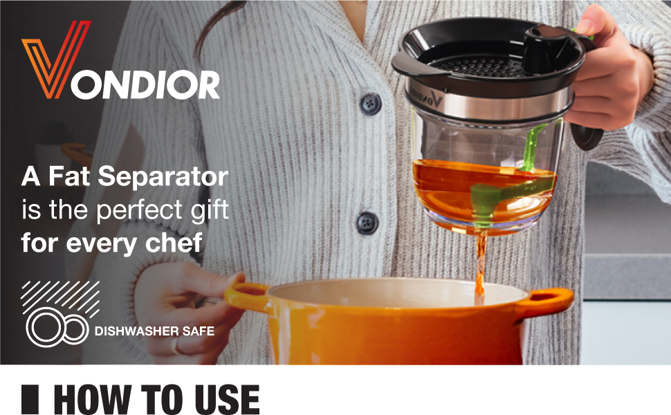 Vondior Fat Separator With Bottom Release, 4 Cup Gravy Separator for Cooking  with Oil Strainer, Kitchen