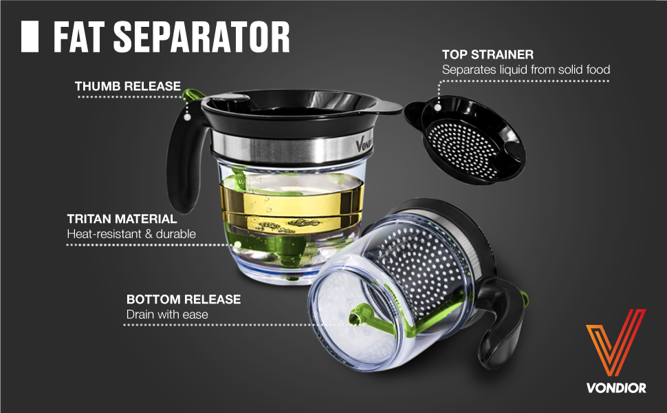 Wecker Limited Wecker 4 Cup Fat Separator with Bottom Releasegravy Separator Cup Strainer Complete with Turkey Baster