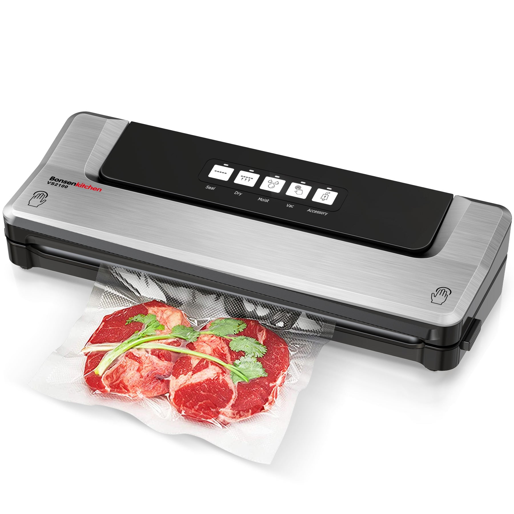 Bonsenkitchen Food Sealer Machine, Dry/Moist Vacuum Sealer Machine with  5-in-1 Easy Options for Sous Vide and Food Storage, Air Sealer Machine with  5 Vacuum Seal Bags & 1 Air Suction Hose, Silver